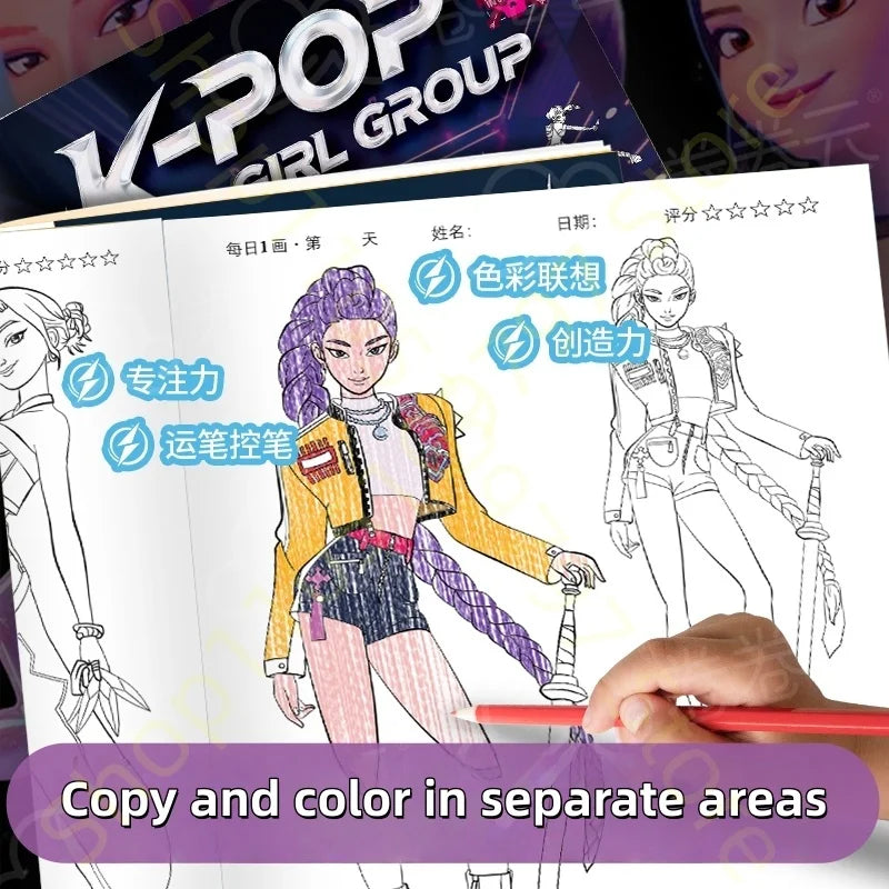 Coloring Book Kpop Demon Hunters Anime Sketches Rumi Mira Zoey Cute Line Drawings Back to School 2025 Gift