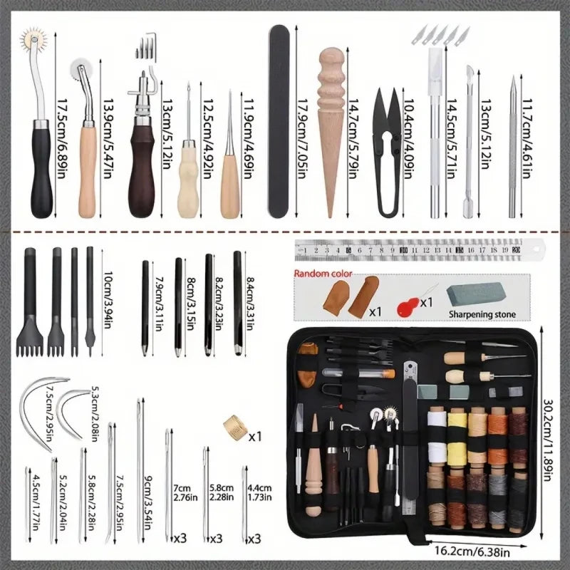 Leder-Nähset All-in-One Lederhandwerkswerkzeug-Set mit Ahlen, Nadeln und Faden, DIY-Geschenkidee