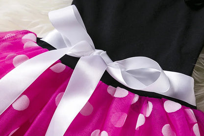 Leichtes Mädchenkleid mit Minnie-Maus-Motiv – knielanger Tupfen-Tutu, Baumwoll-Polyester-Voile, Geburtstagsfeier