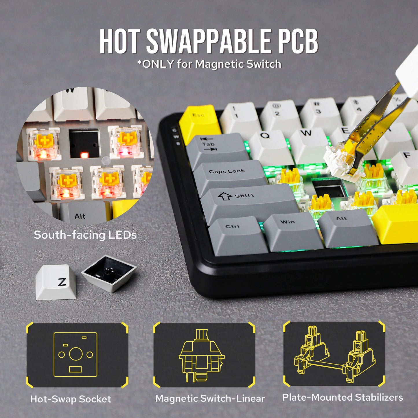 Teclado mecánico 68 teclas inalámbrico Bluetooth RGB efecto Hall