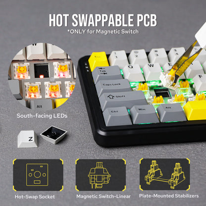 Teclado mecánico 68 teclas inalámbrico Bluetooth RGB efecto Hall