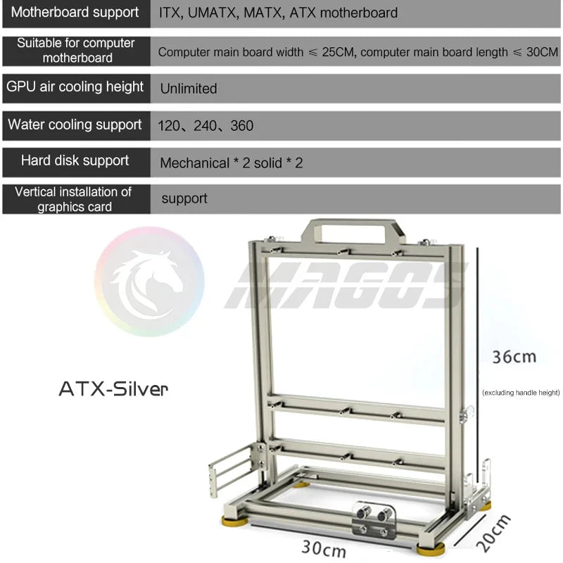 Boîtier PC Open Frame Modulaire ATX MATX ITX Aluminium Rack