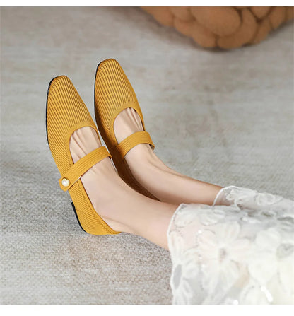 Stretchy Women Mary Jane Flats - Ribbed Knit For Spring