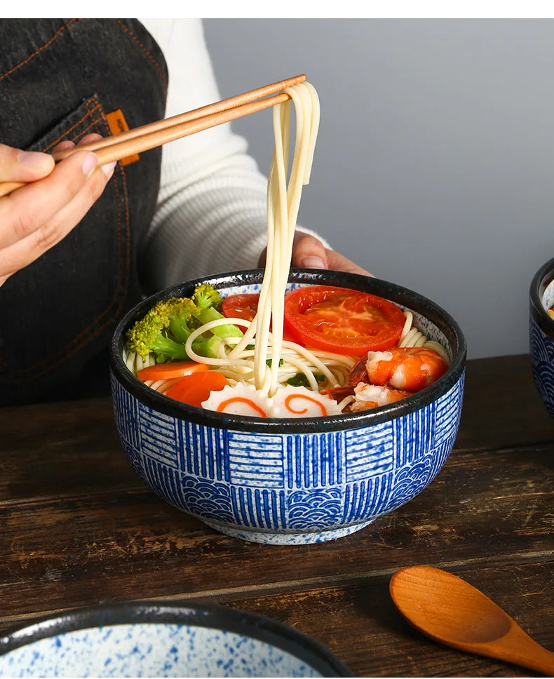 Ciotola per noodle Qinghai Wave dipinta a mano Ciotola in ceramica vintage