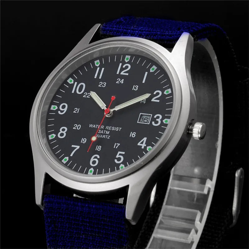 Quartz Field Watch Nylon Strap Military Style Date Luminous
