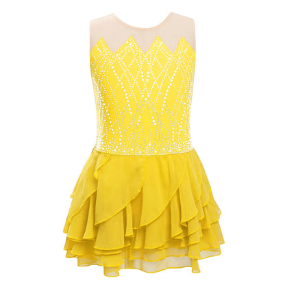 Lightweight Girls' Leotard - Rhinestone Embellished, Mesh Skirt, Polyester/Nylon/Elastane, For Ballet, Gymnastics