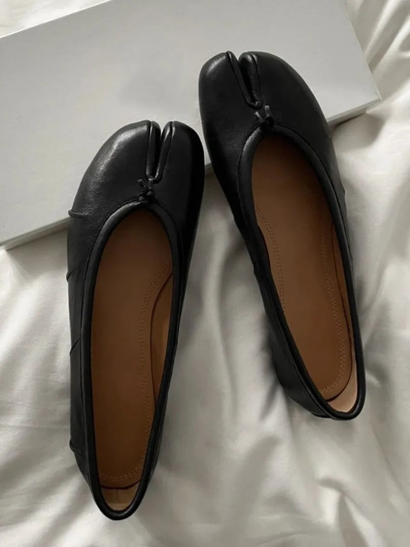 Soft Women Tabi Ballet Flats - Split Toe, Leather, Casual
