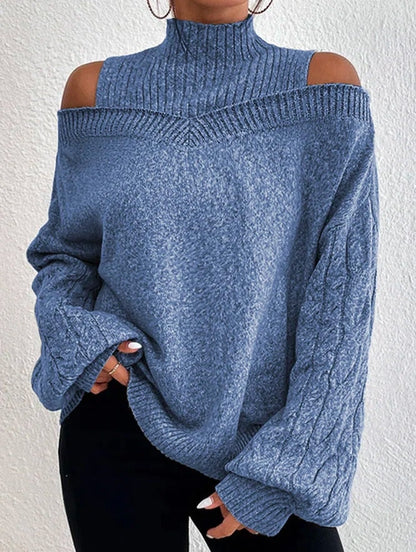 Blød Kvinde Off-Shoulder Rullekrave Sweater - Oversized Strik