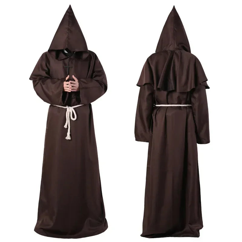 Middeleeuwse monnikenmantel met kap, tovenaarstovenaar-riddercape, Halloween-cosplaykostuum voor volwassenen 2026