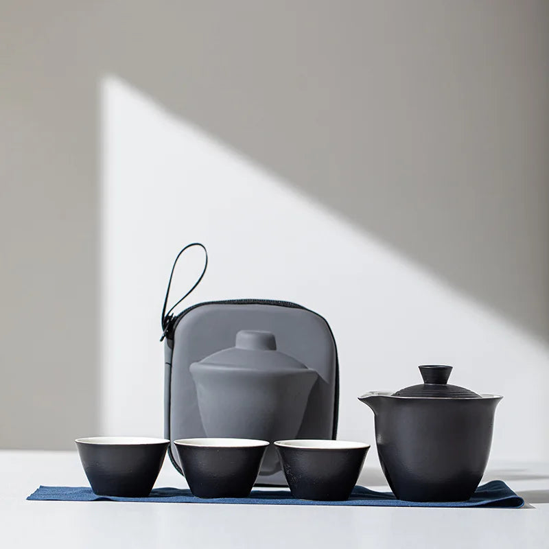 Portable Ceramic Travel Tea Set With Case Gift Kit