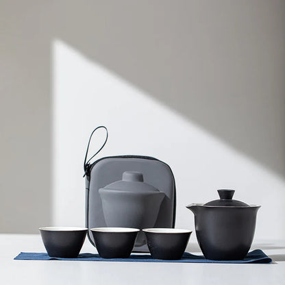 Portable Ceramic Travel Tea Set With Case Gift Kit