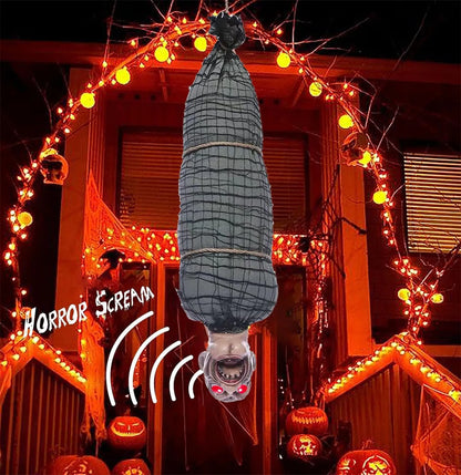 Geanimeerd hangend lijk van 2.46 Ft met LED-ogen, pratend en schuddend, met geluidseffect, Halloweendecoratie 2026
