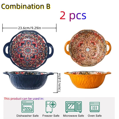 Keramische Soepkom Boheemse Handgreep Geëmboste Magnetron