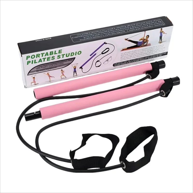 Portable Fitness Equipment Yoga Pilates Bar Stick with Resistance Bands for Home Workouts