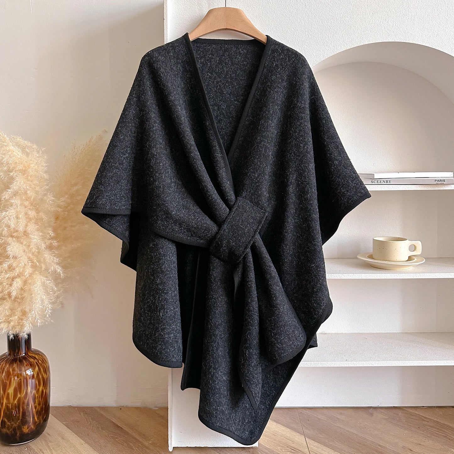 Warm Womens Poncho - Draped Cape Knot, Cashmere Pashmina