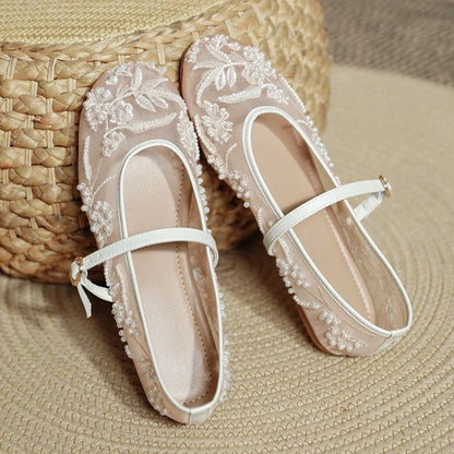 Lightweight Women’s Ballet Flats - Mary Jane Mesh, Beaded