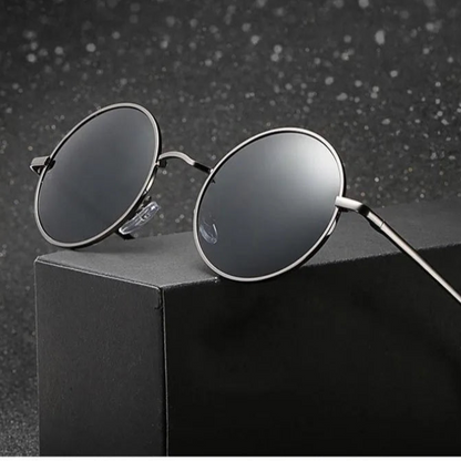 Retro Vintage Round Polarized Sunglasses Men Women Alloy Frame UV400 Black Lens Eyewear