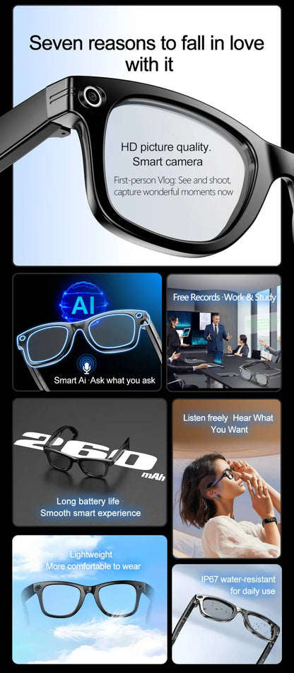 AI Smart Glasses 720P Translation Camera Sunglasses