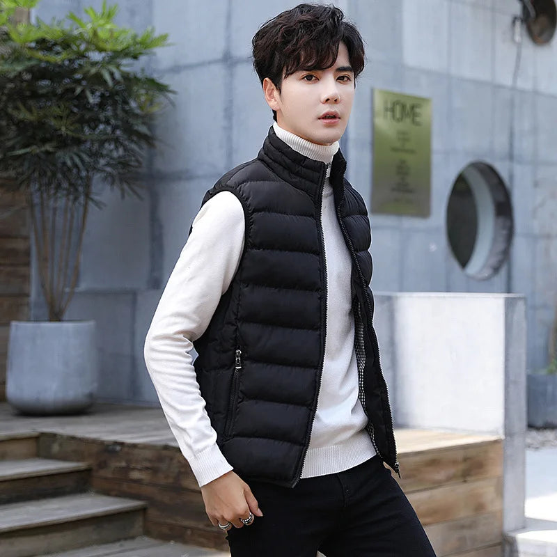Insulating Men's Puffer Vest - Quilted Cotton Blend, Winter