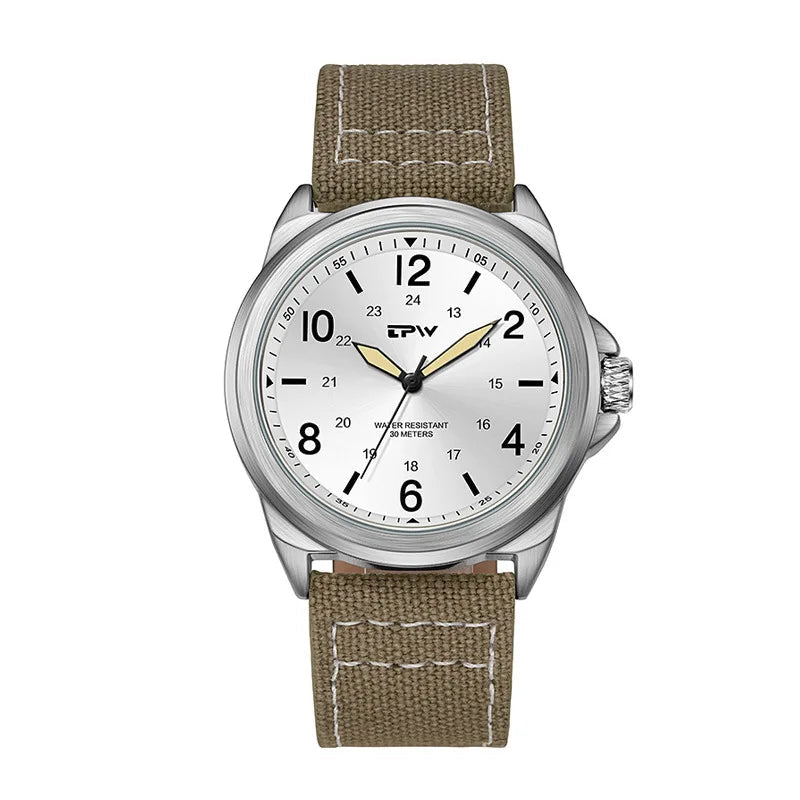 Rugged Field Watch 42mm Fabric Strap Military Analog 30M