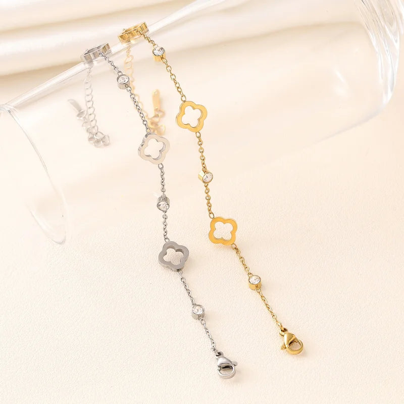 Set de pulseras de acero inoxidable con flor de trébol, regalo dorado