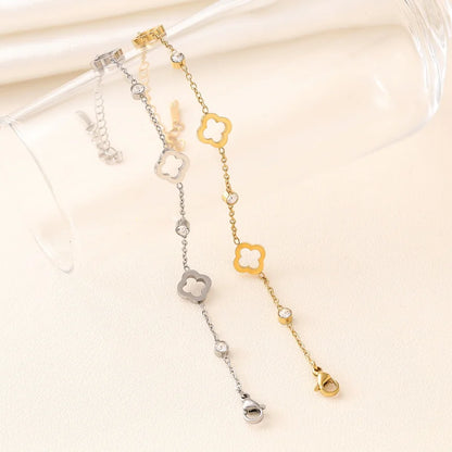 Set de pulseras de acero inoxidable con flor de trébol, regalo dorado