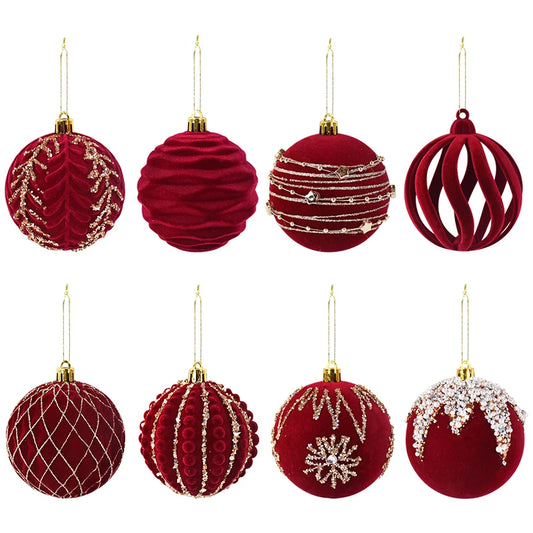 Burgundy Velvet Christmas Ornaments - Flocked Wine Red Balls for Holiday Tree Decor, Wedding & Anniversary Celebrations