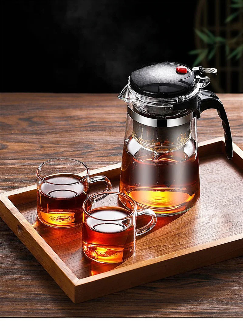 Heat Resistant Glass Teapot With One Click Filter Tea Maker