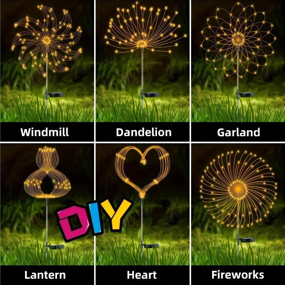 Colorful 360LED Solar Firework Lights - 8 Modes Waterproof Garden Decor for Outdoor Parties, Patios, and Walkways - Flexible Copper Wire Design