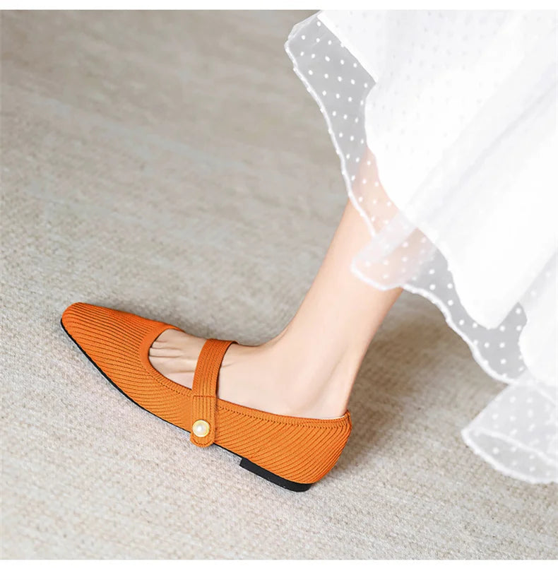 Stretchy Women Mary Jane Flats - Ribbed Knit For Spring