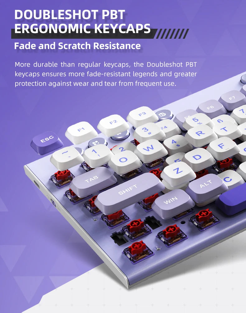 Teclado mecánico inalámbrico de perfil bajo 98 teclas PBT