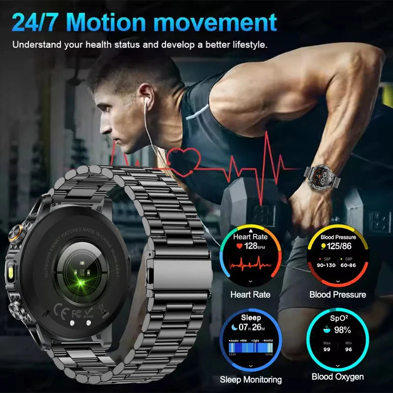 Smart Watch Military Grade Outdoor Fitness Tracker 10ATM Waterproof 100 Plus Sports Modes Fall 2025 Gift