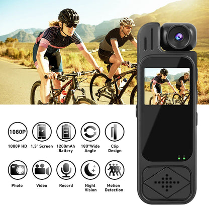 Body Camera 1.3 Inch Screen Mini Camcorder 1080P HD Infrared Night Vision Portable Video Recorder TikTok Viral 2025 Gift