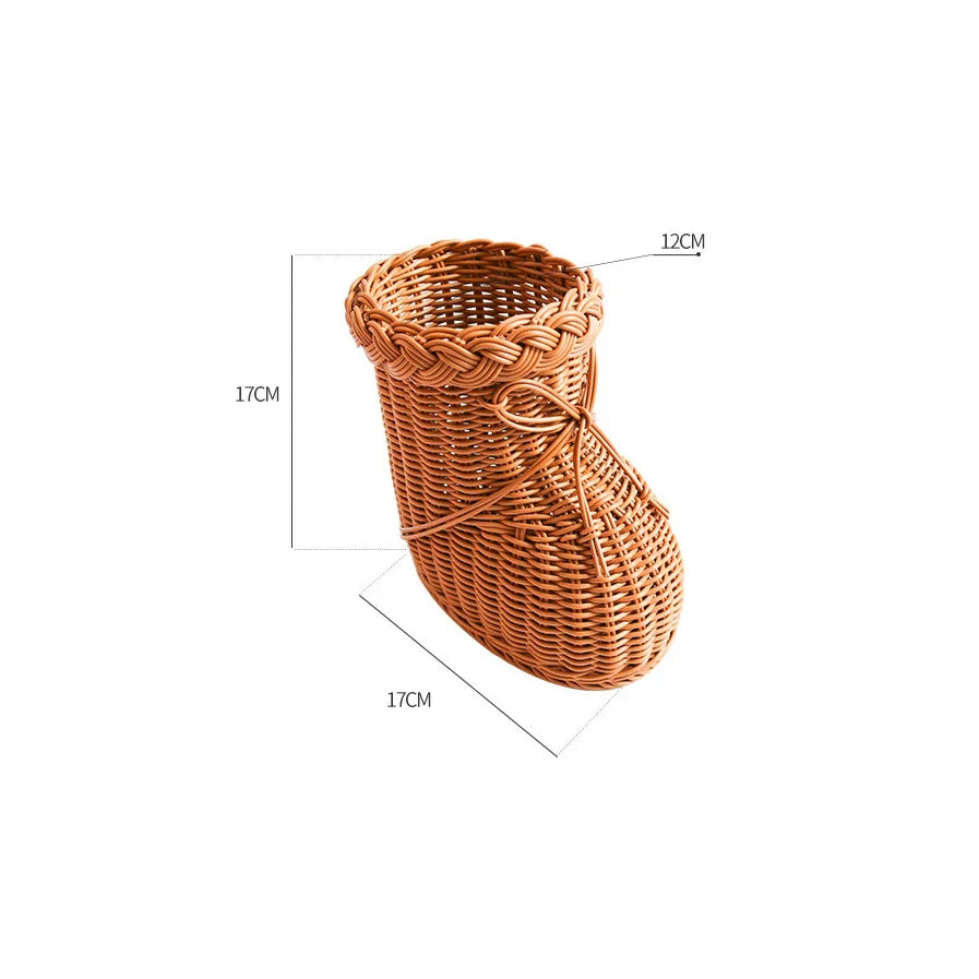 Rattan Vase Boot Shaped Imitation Woven Tabletop Christmas Decor Holiday 2025 Cute Centerpiece Gift