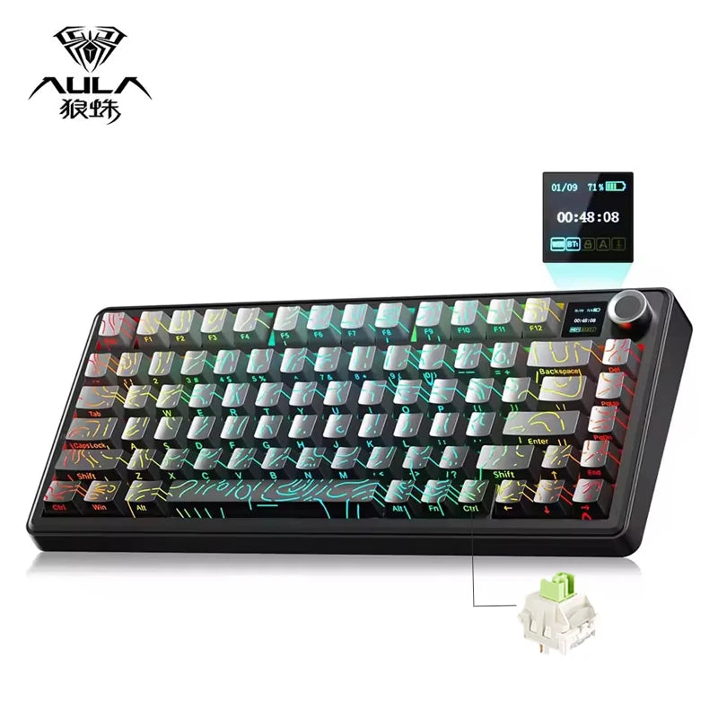 Teclado mecánico para juegos 75% Hot Swap RGB TFT inalámbrico