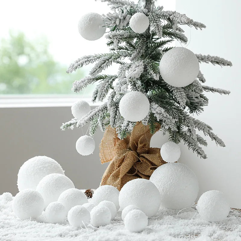 8cm White Foam Christmas Ornaments - Round DIY Tree Decor, 6-Pack Holiday Hanging Balls for Home Navidad New Year Celebrations