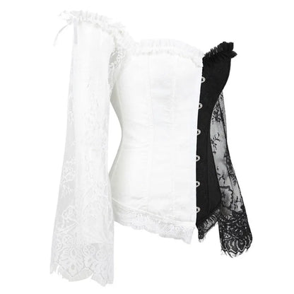 Corsetto da donna di supporto - scollo a barca, pizzo satinato