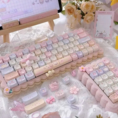 Keycaps PBT Kat Keycap Sæt Alice Layout 2.25U 2.75U Pastel Mekanisk Tastatur TikTok Viral Efterår 2025 Sød Skrivebords Gave