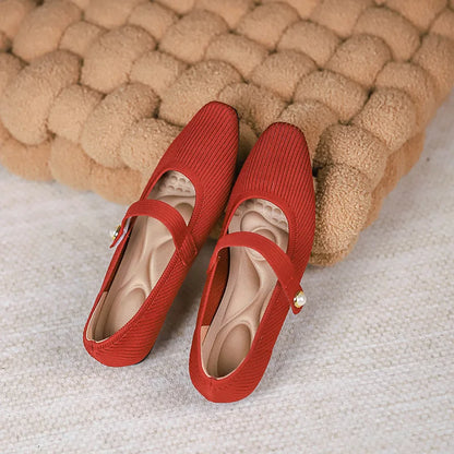 Stretchy Women Mary Jane Flats - Ribbed Knit For Spring