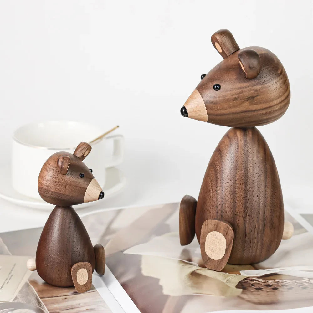 Wooden Bear Figurines Brown Nordic Decorative Sculptures Fall 2025 Cozy Shelf Mantel Accent Gift Idea