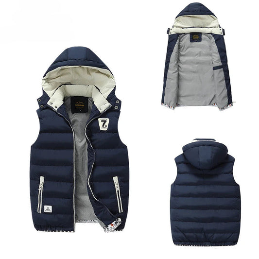 Windproof Men Hooded Vest - Quilted Padded, Polyester, Autumn