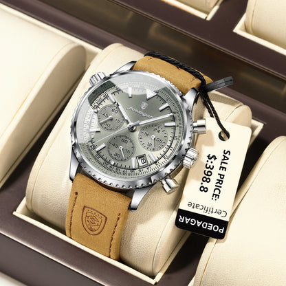 Quartz Chronograph Watch Waterproof Luminous Date Leather