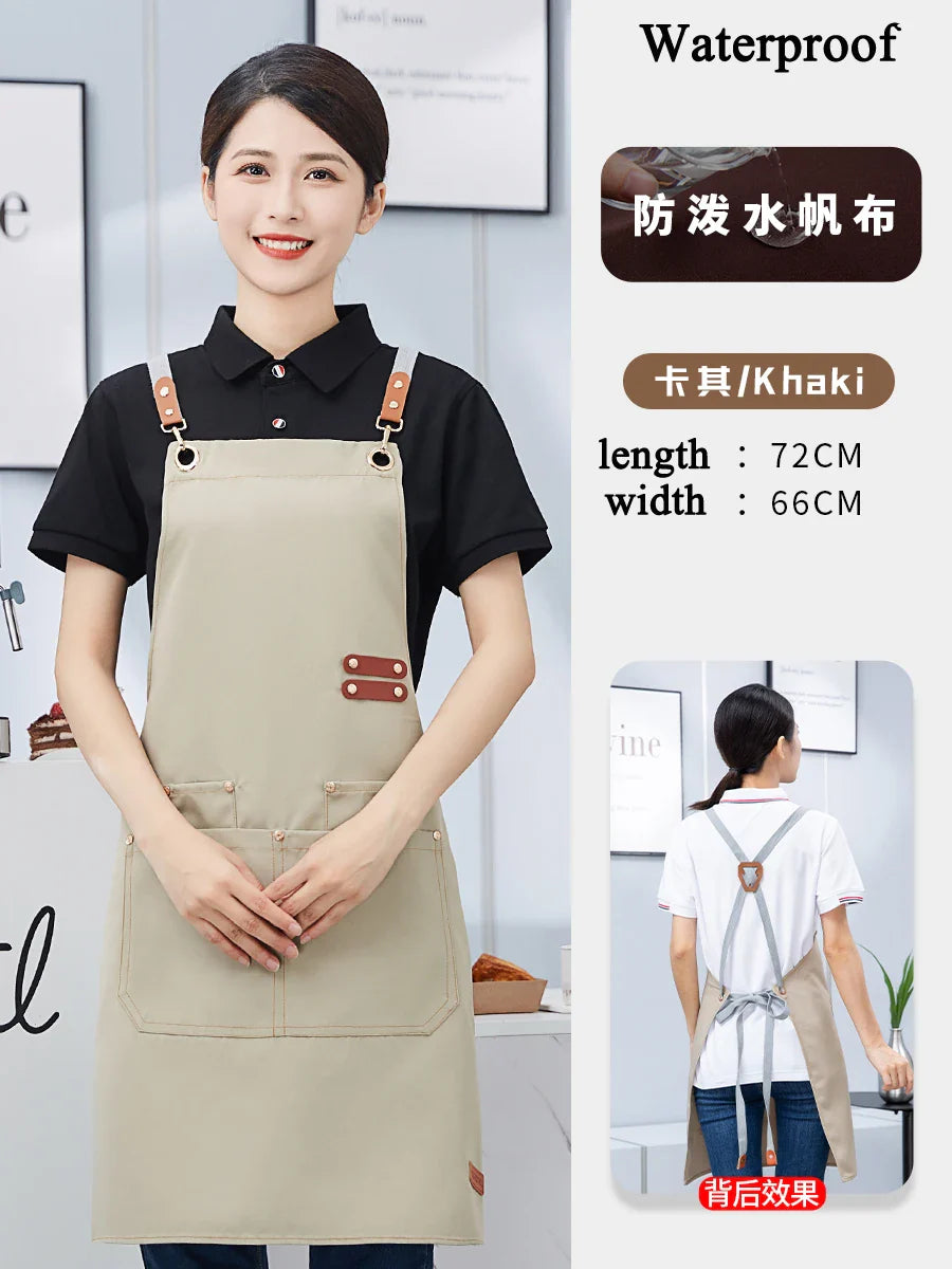 Custom Apron Waterproof Canvas Bib Apron With Adjustable Leather Look Straps Hospitality Fall 2025 Personalized Logo