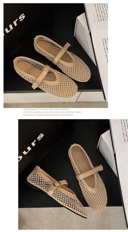 Bailarinas de malla transpirables para mujer - Punta redonda con tiras