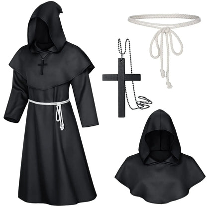 Middeleeuwse monnikenmantel met kap, tovenaarstovenaar-riddercape, Halloween-cosplaykostuum voor volwassenen 2026