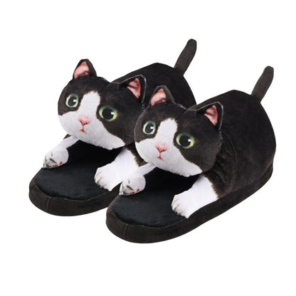 Weiche, gemütliche Damenplüschhausschuhe mit Katzen-Gesicht – Katzen-Gesicht Design, Plüsch-Obermaterial, EVA-Sohle, Hausschuhe für den Winter