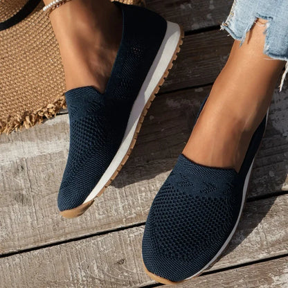 Solid Color Casual Flats Slip-On Mesh Breathable Round Toe Shoes Women's
