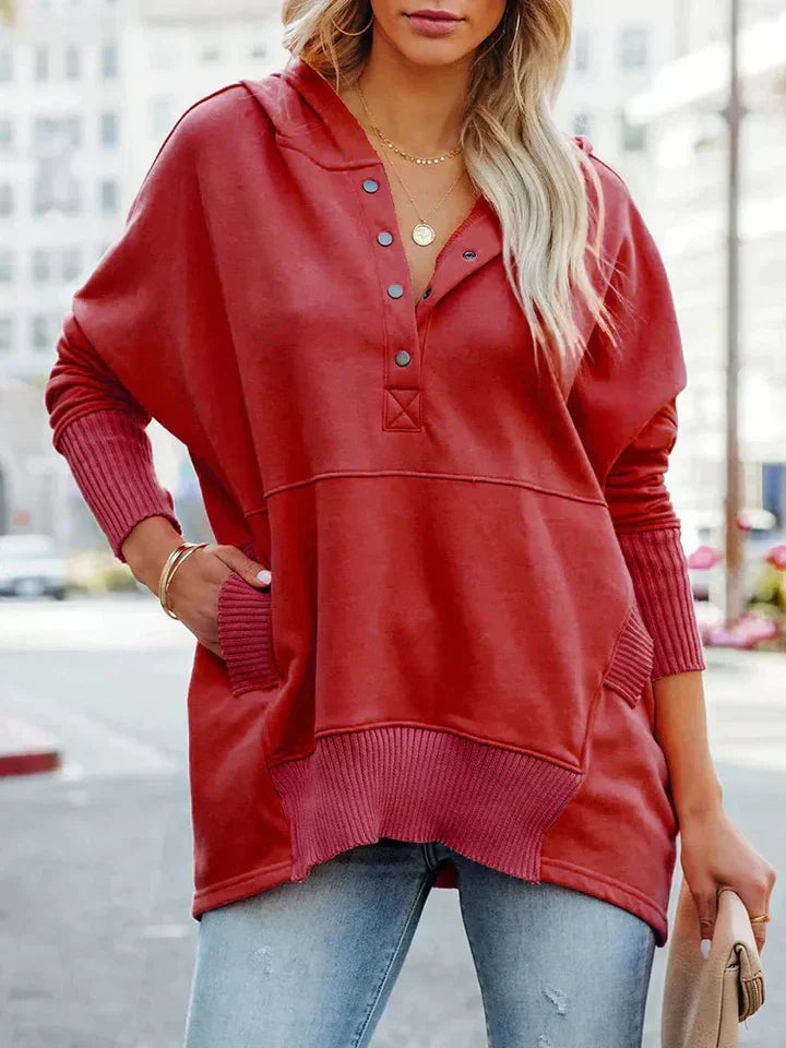 Oversized dameshoodie - halve knoopsluiting, katoen, casual kleding