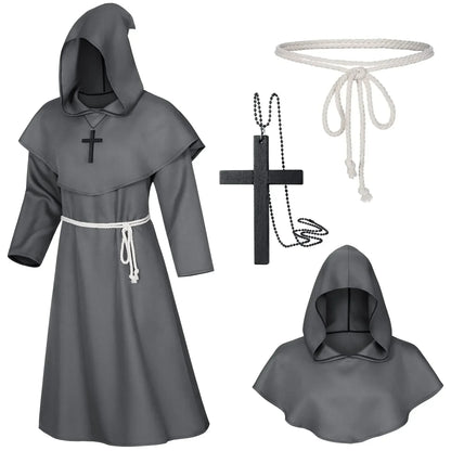 Middeleeuwse monnikenmantel met kap, tovenaarstovenaar-riddercape, Halloween-cosplaykostuum voor volwassenen 2026