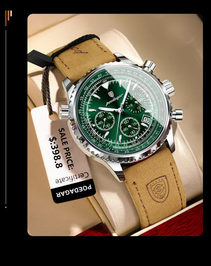 Quartz Chronograph Watch Waterproof Luminous Date Leather